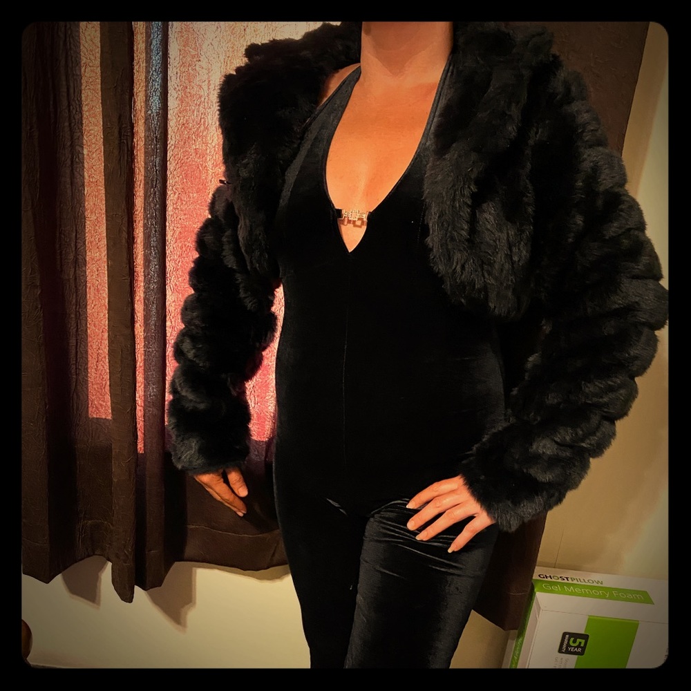 One piece velvet bodysuit with or w/o short fur